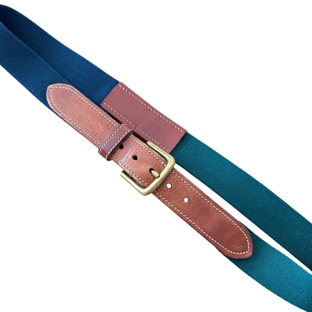 Green Blue Tan Leather Tommy Hilfiger Vintage 90s Belt 1.25” Thick 40” Long